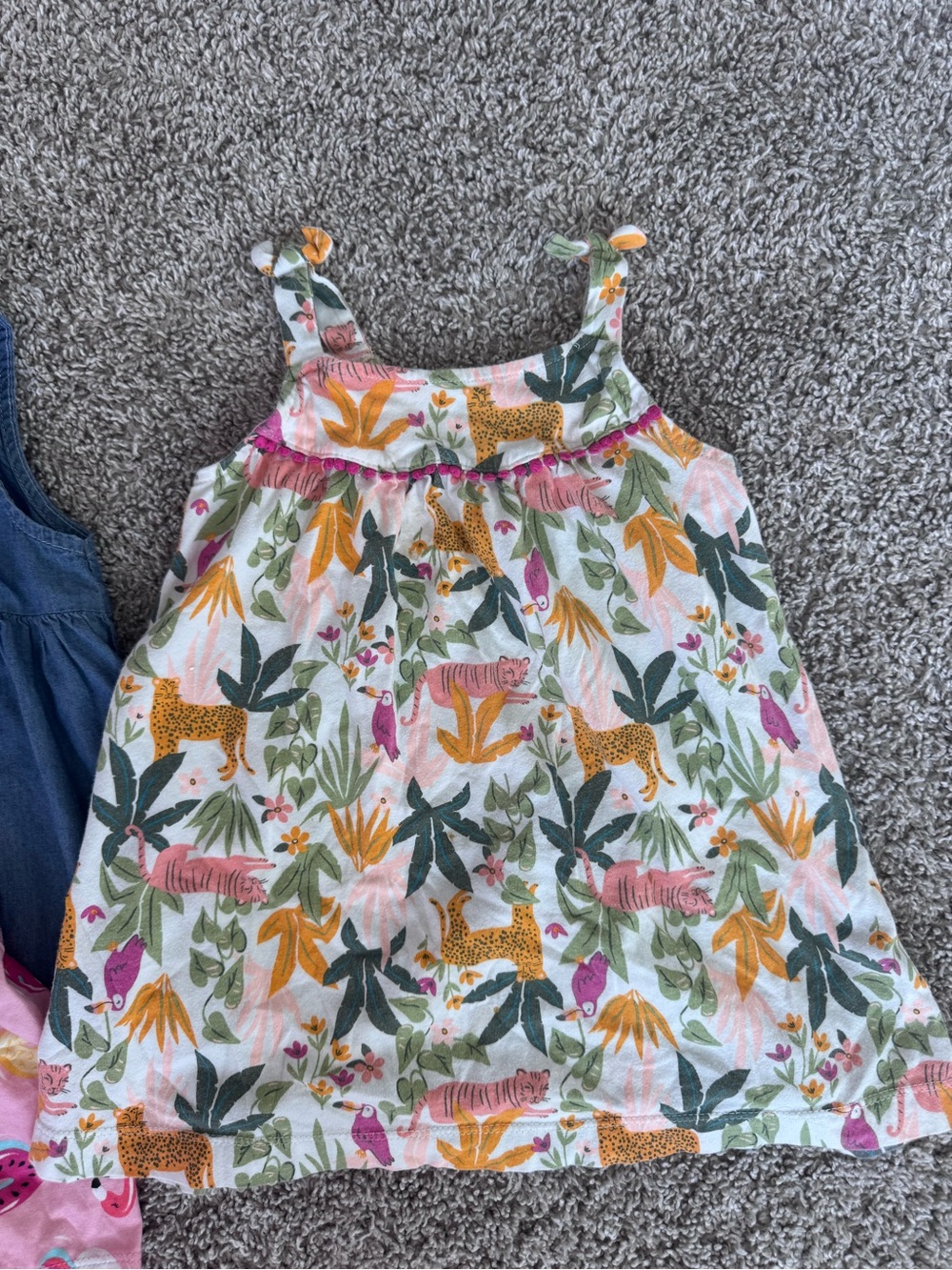Carter’s Toddler Girl Outfit Bundle 24M Denim Top Jungle Dress Pink Shorts - Picture 9 of 13